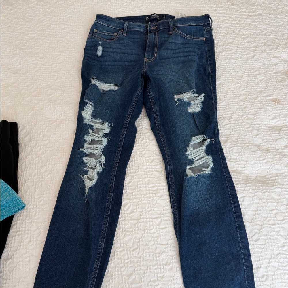 Hollister Dark Wash Ripped Super Skinny Jeans